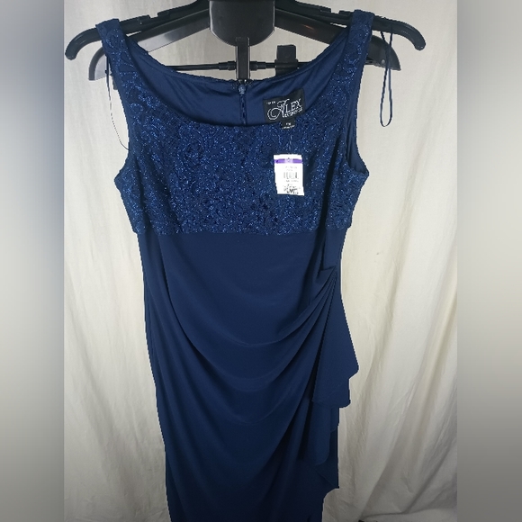 Alex Evenings Long Empire Waist Dress Scoop Neck Bodice Navy Blue Size 12P NWT - Picture 4 of 10